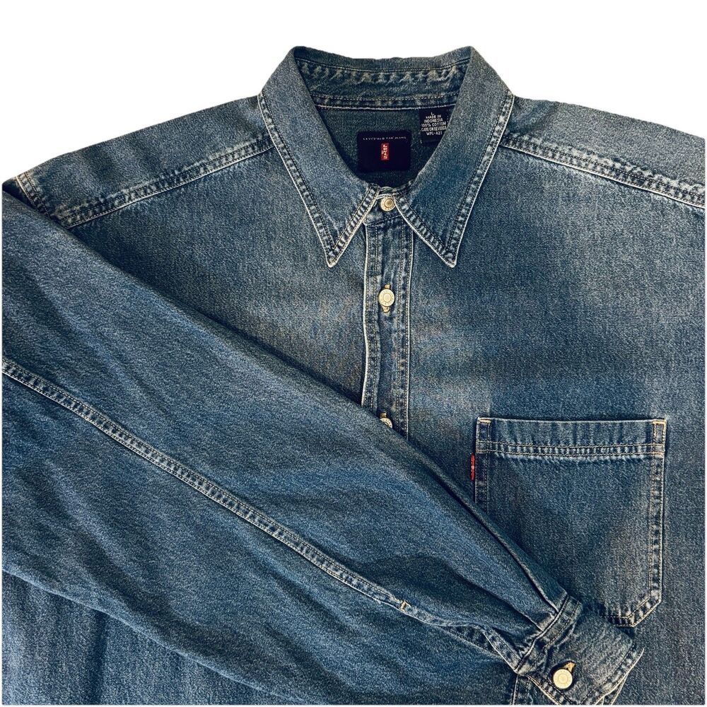 Vintage Levis Red Tab Jeans Shirt  Mens L Blue Denim Long Sleeve Button Down